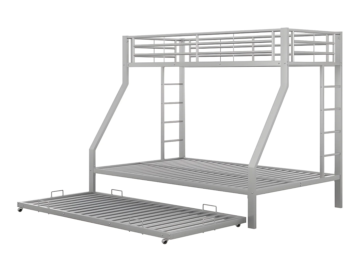 Lit superposé avec échelle - 90x200cm + 140x200cm - cadre en métal - Argenté