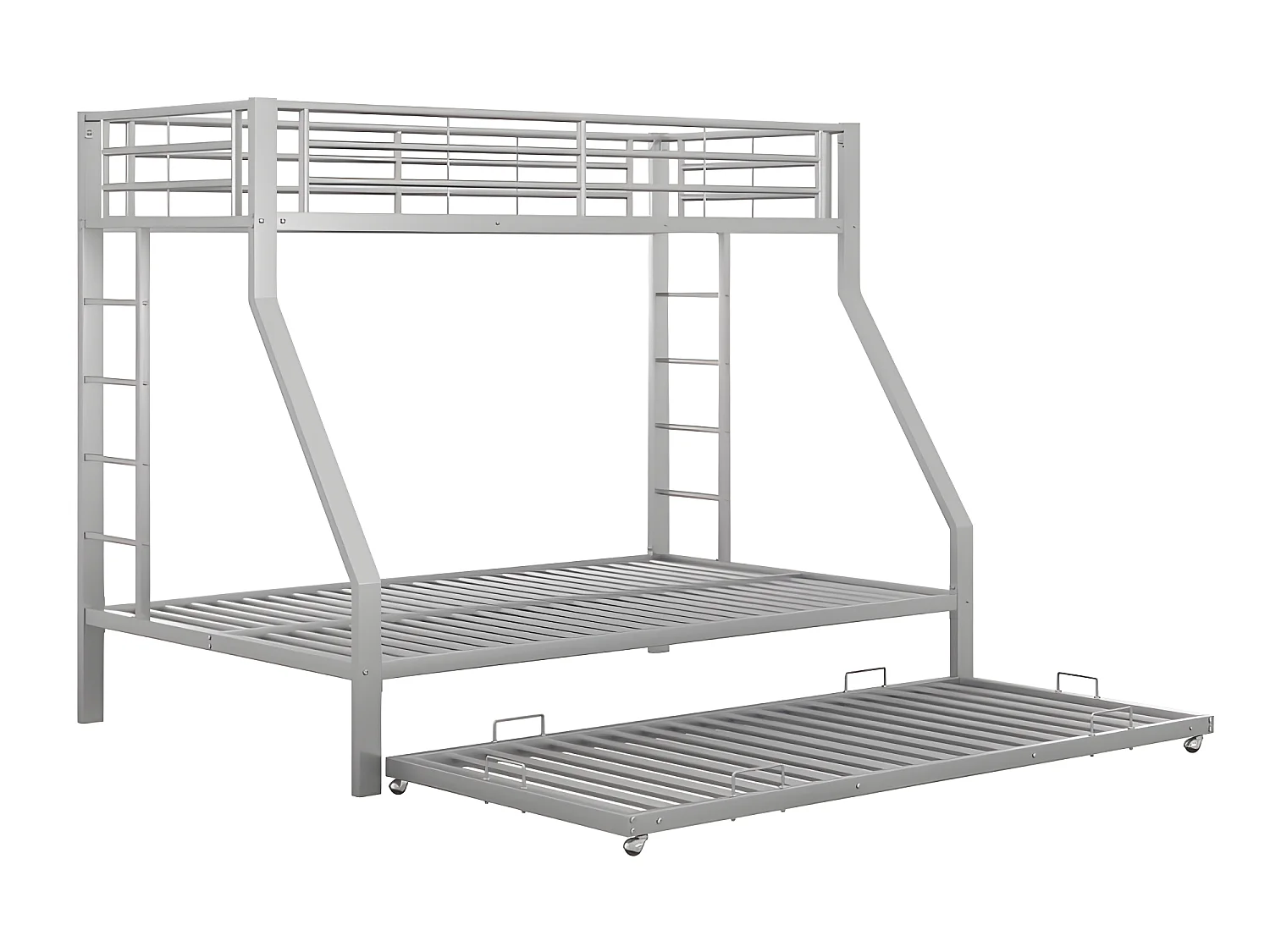 Lit superposé avec échelle - 90x200cm + 140x200cm - cadre en métal - Argenté