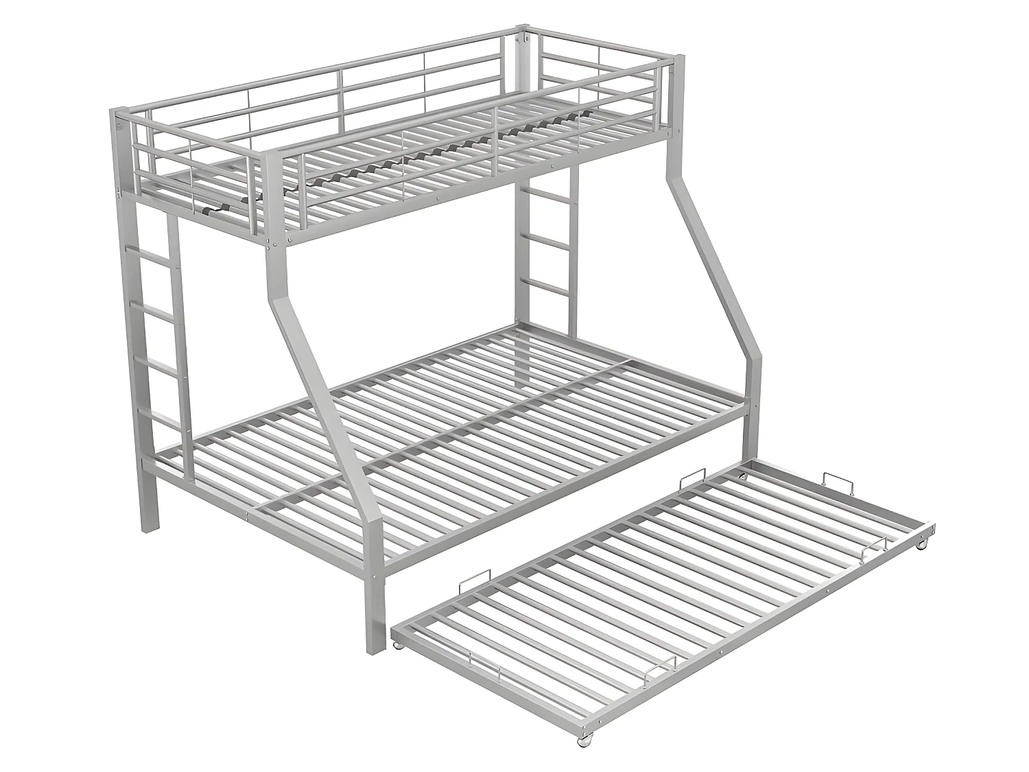 Lit superposé avec échelle - 90x200cm + 140x200cm - cadre en métal - Argenté