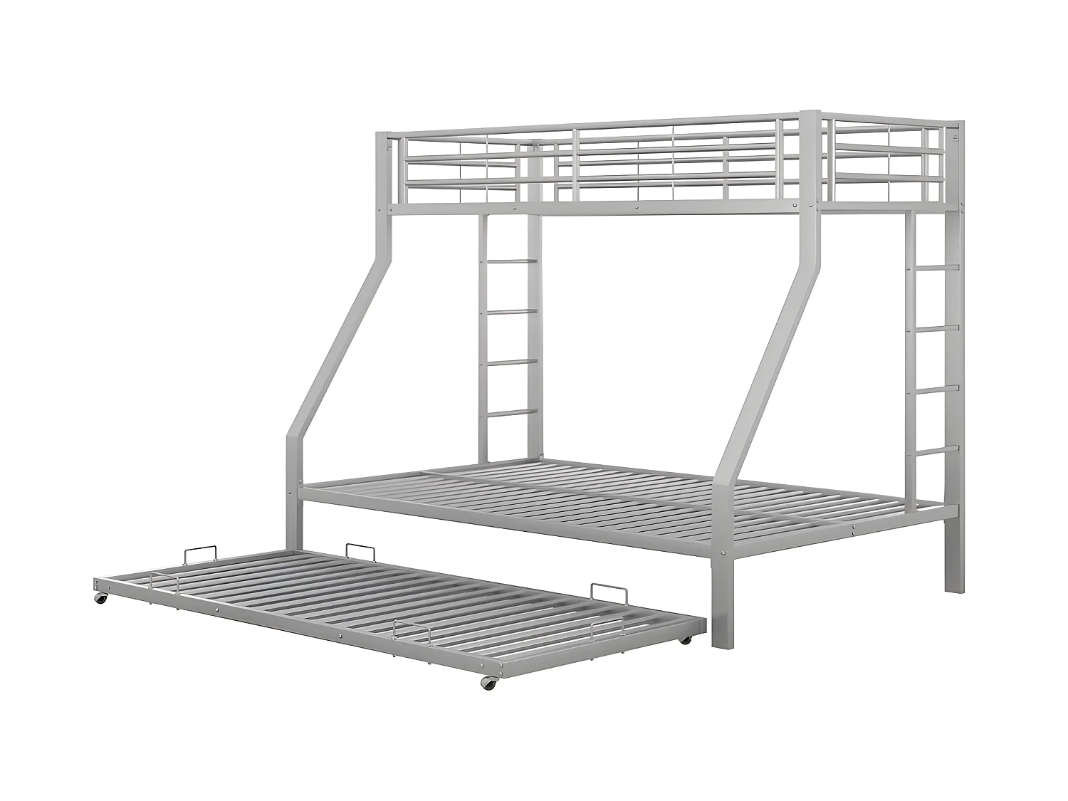 Etagenbett mit Leiter – 90 x 200 cm + 140 x 200 cm – Metallrahmen – Silber