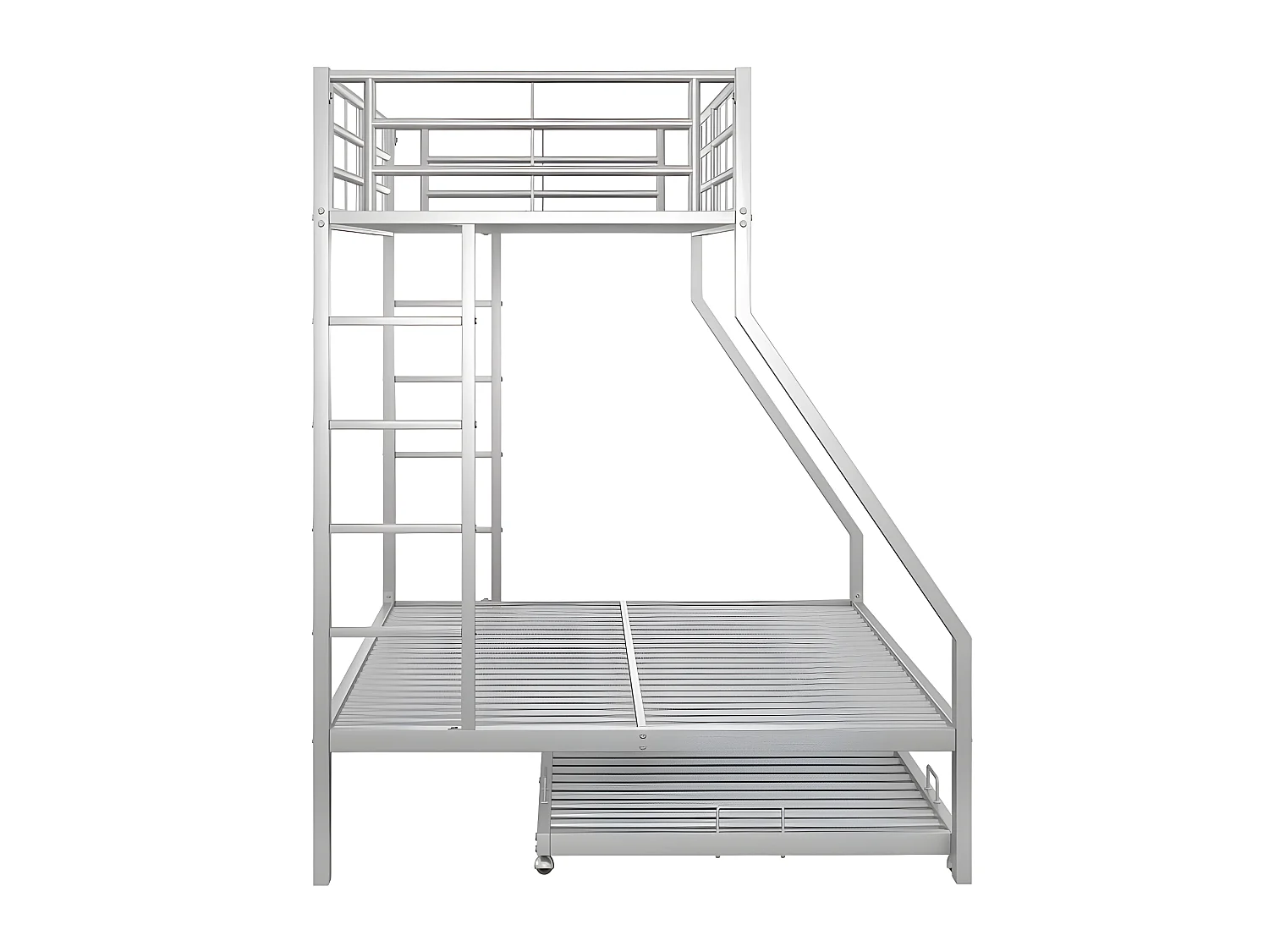 Etagenbett mit Leiter – 90 x 200 cm + 140 x 200 cm – Metallrahmen – Silber