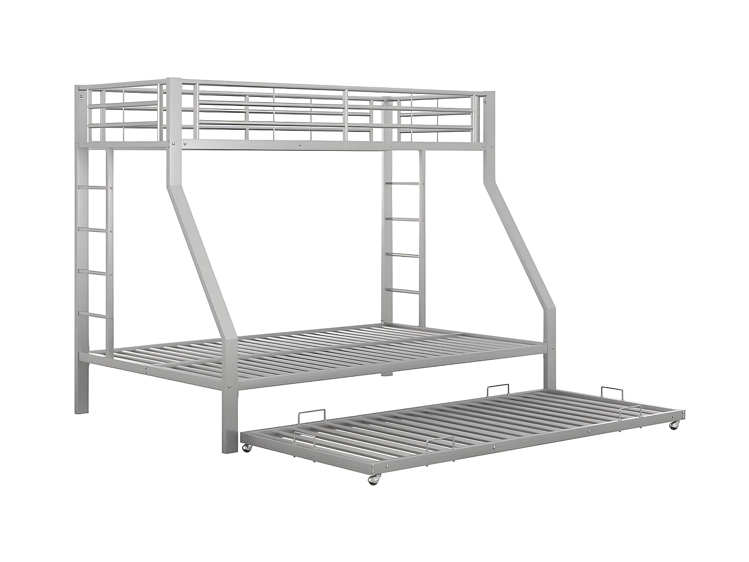 Etagenbett mit Leiter – 90 x 200 cm + 140 x 200 cm – Metallrahmen – Silber