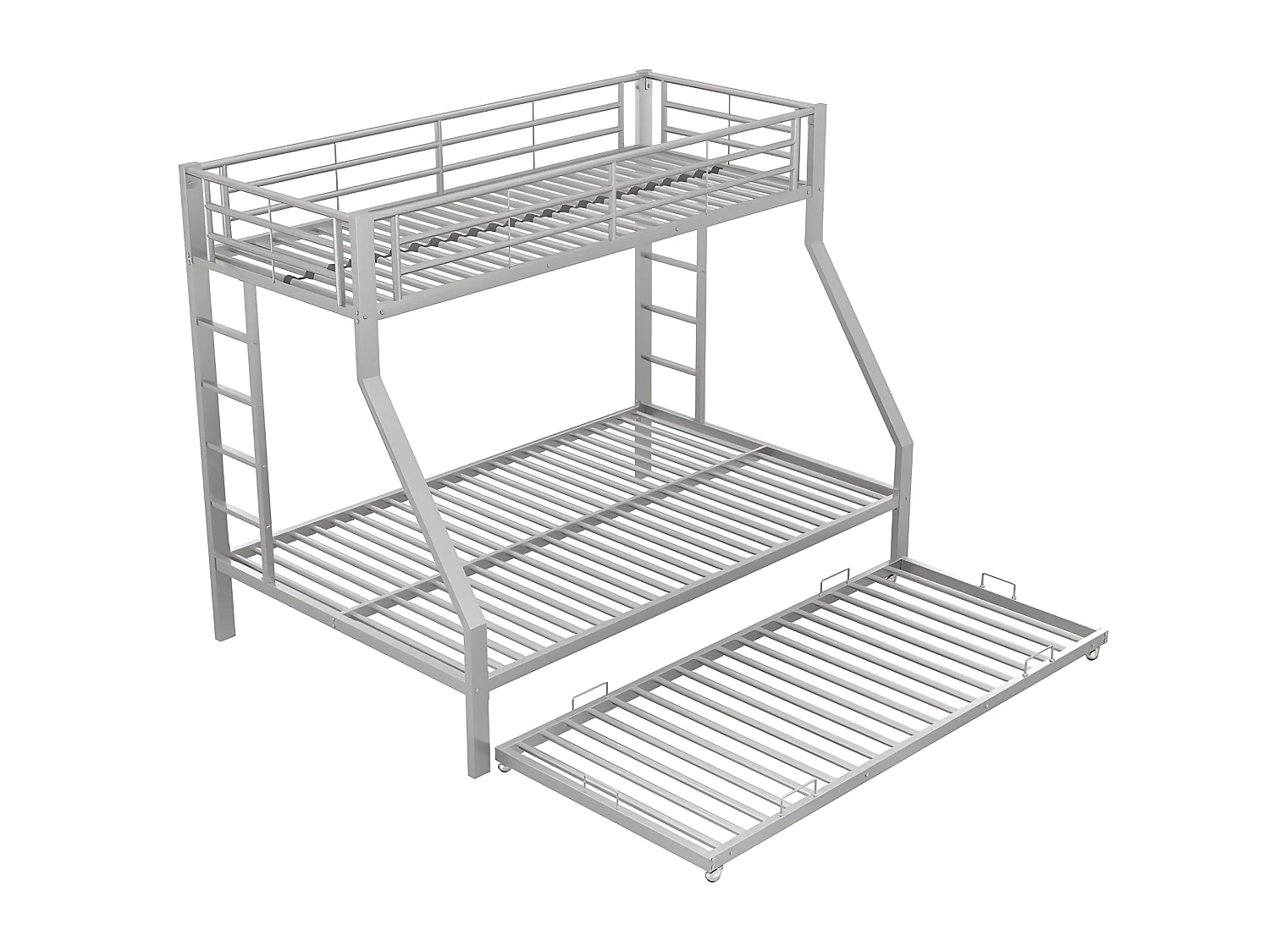 Etagenbett mit Leiter – 90 x 200 cm + 140 x 200 cm – Metallrahmen – Silber