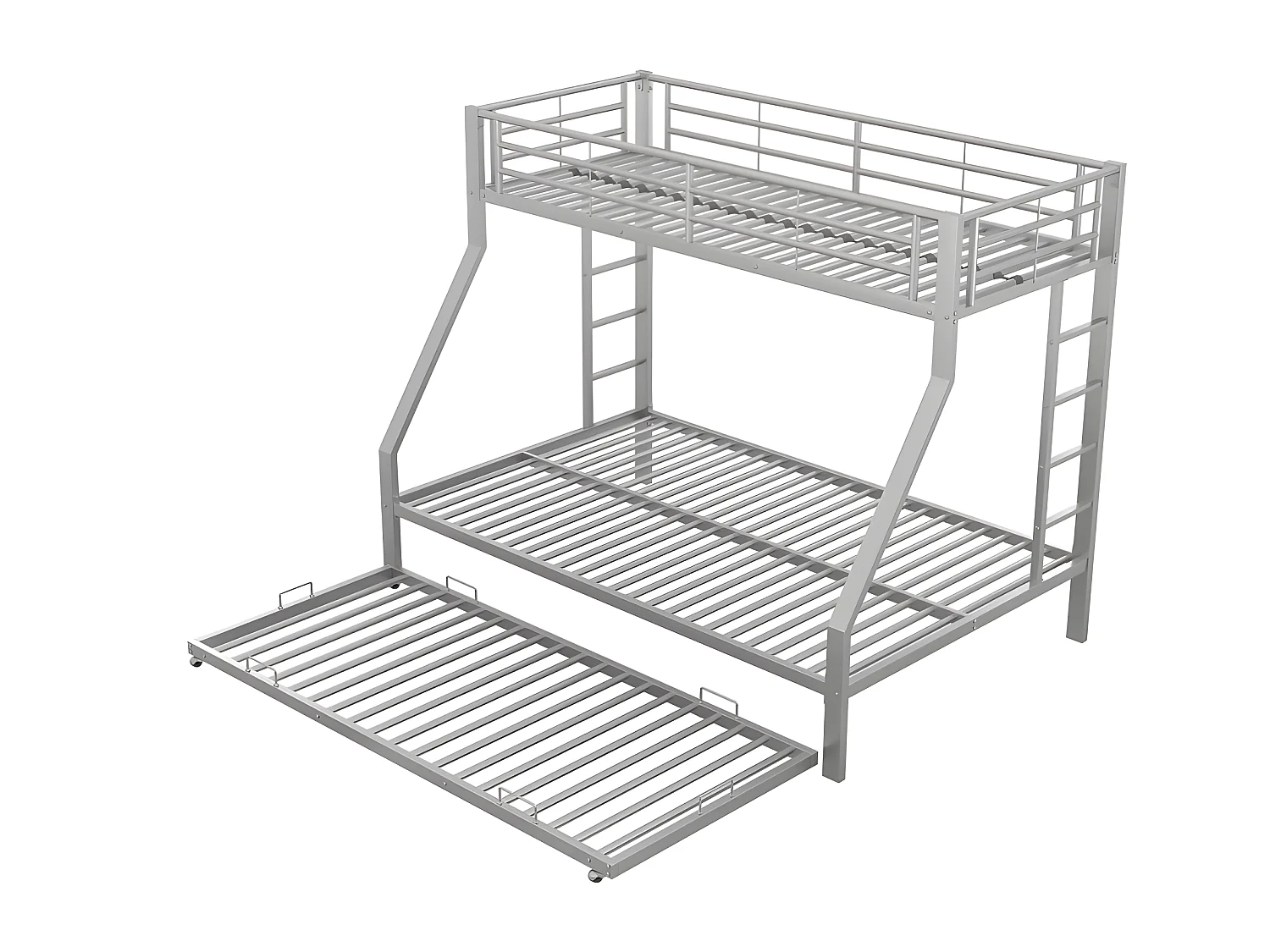 Etagenbett mit Leiter – 90 x 200 cm + 140 x 200 cm – Metallrahmen – Silber