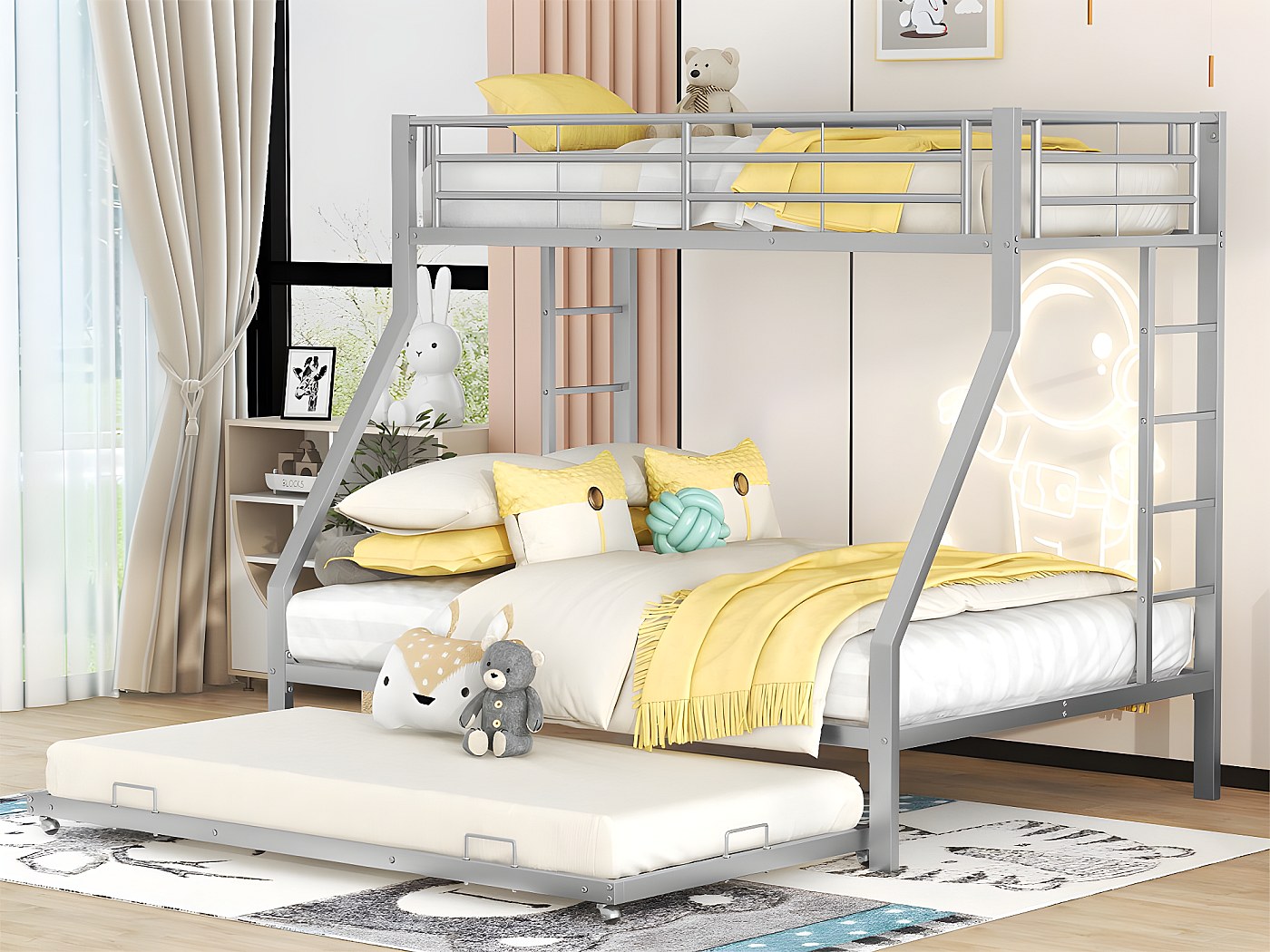 Letto A Castello In Metallo Novogratz Maxwell, Blu Navy, Struttura Robusta Con Doghe, Guide Di Sicurezza E Scala, Per Materassi Singolo E Matrimoniale - 3