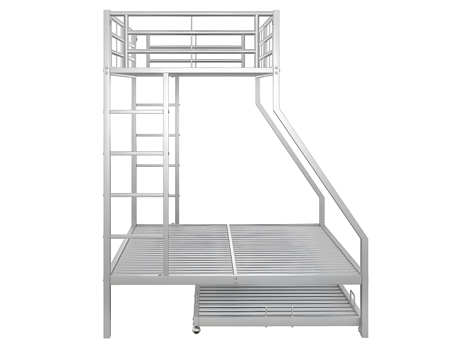 Lit superposé avec échelle - 90x200cm + 140x200cm - cadre en métal - Argenté