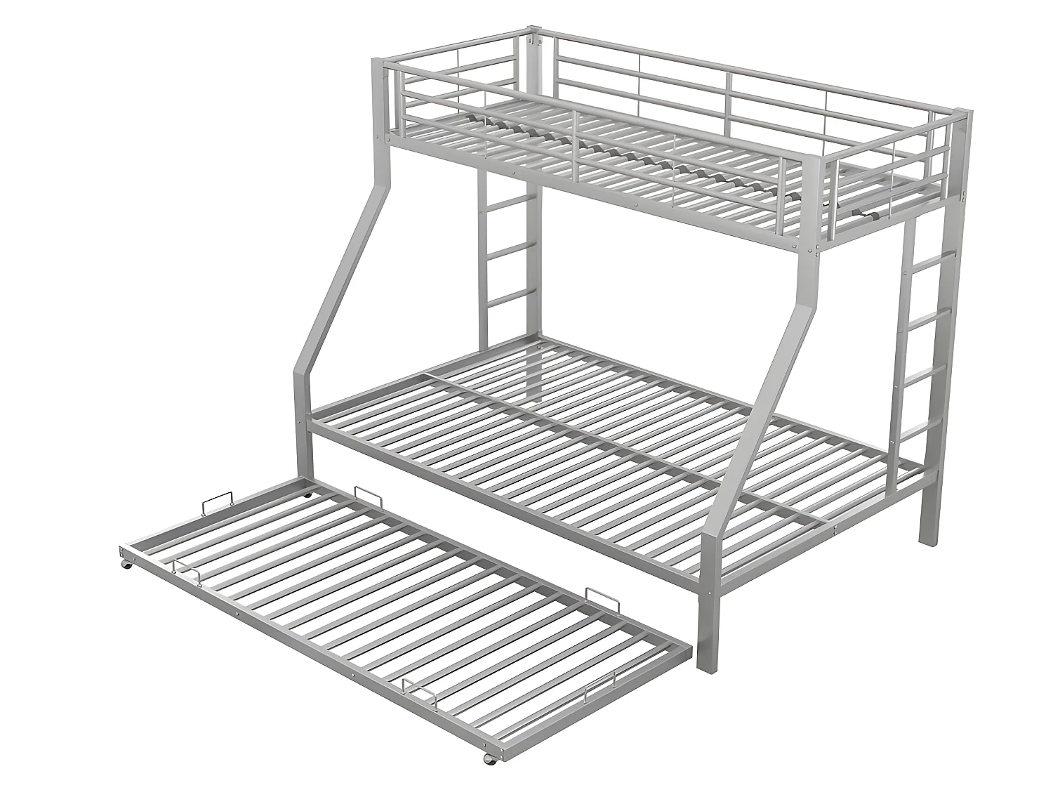 Lit superposé avec échelle - 90x200cm + 140x200cm - cadre en métal - Argenté