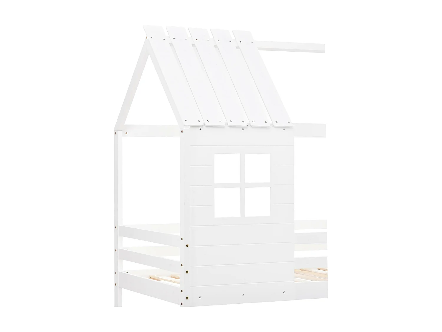 Litera tipo cabaña de madera de pino - 90x200 cm - con escaleras - Blanco