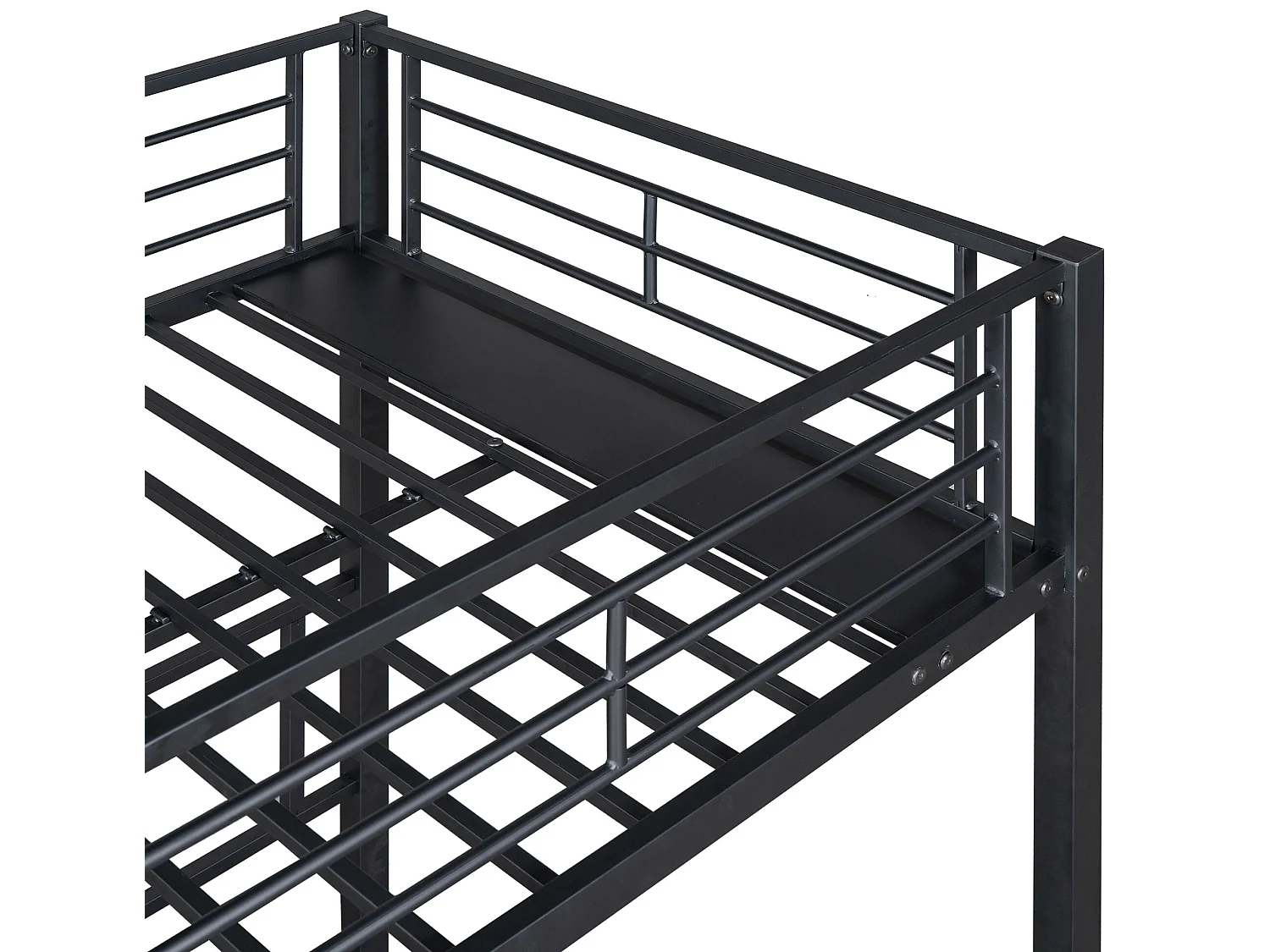 Driedubbel stapelbed 3x90x200cm met ladder en dienblad - metalen frame - Zwart