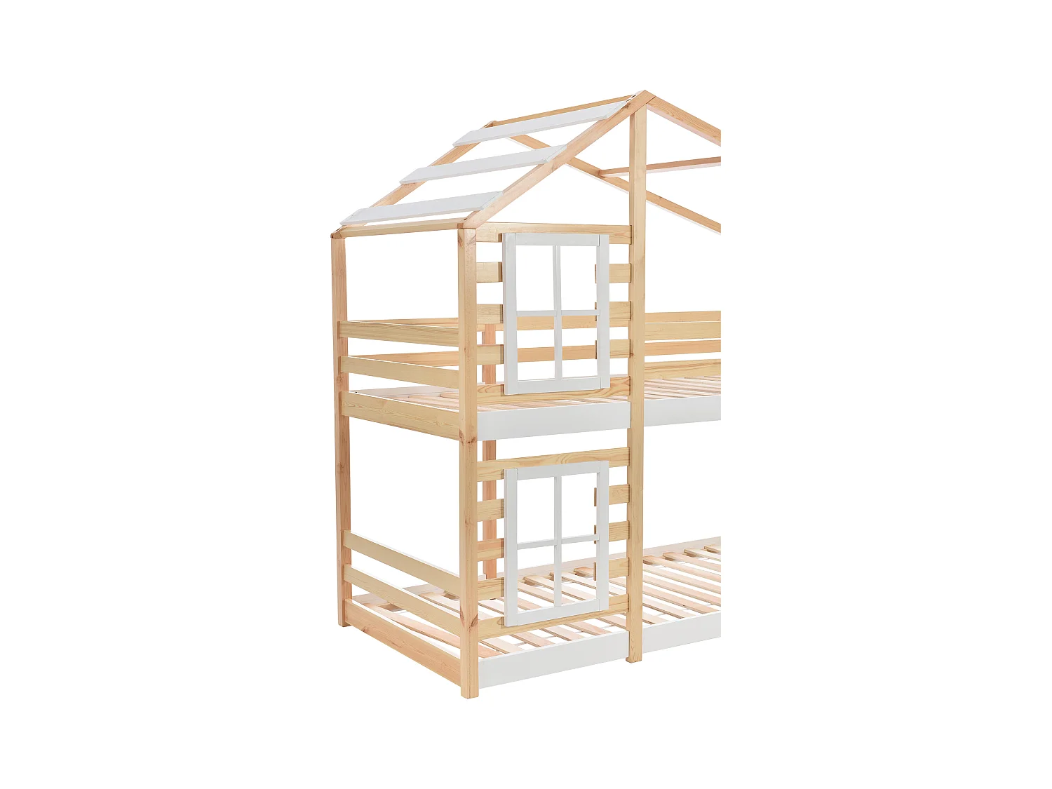 Massief grenen stapelbed met valbeveiliging en opbergtrap - 90x200cm - naturel en wit