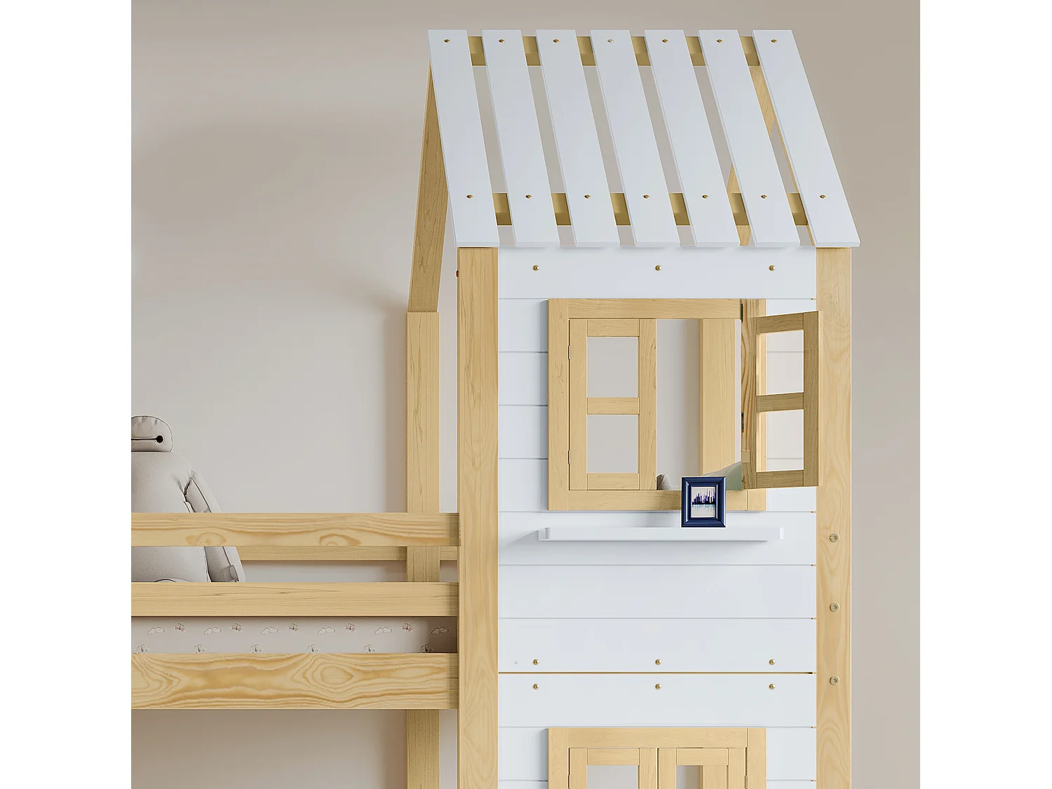 Etagenbett 90x200 cm aus Massivholz - mit Lattenrost - Natur