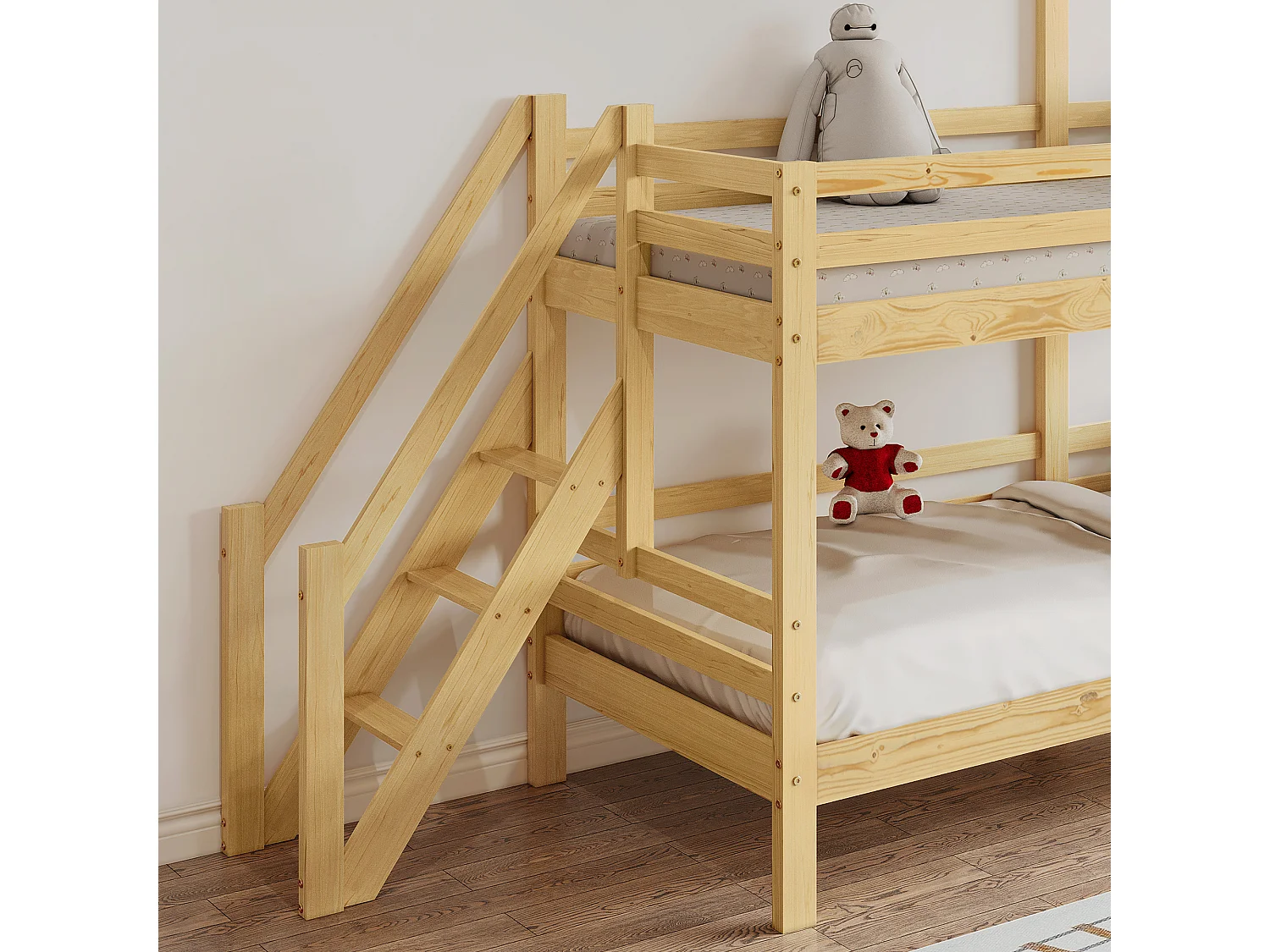 Etagenbett 90x200 cm aus Massivholz - mit Lattenrost - Natur