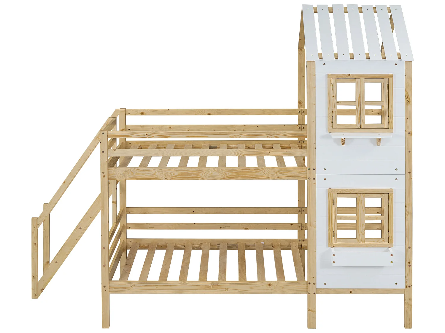 Etagenbett 90x200 cm aus Massivholz - mit Lattenrost - Natur