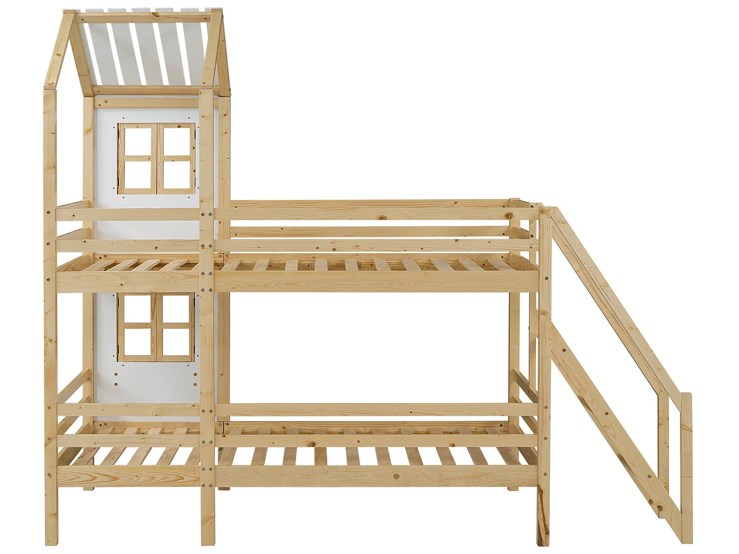 Etagenbett 90x200 cm aus Massivholz - mit Lattenrost - Natur