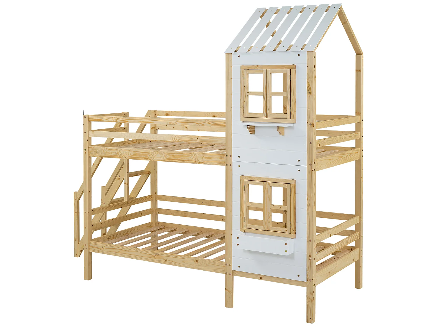 Etagenbett 90x200 cm aus Massivholz - mit Lattenrost - Natur