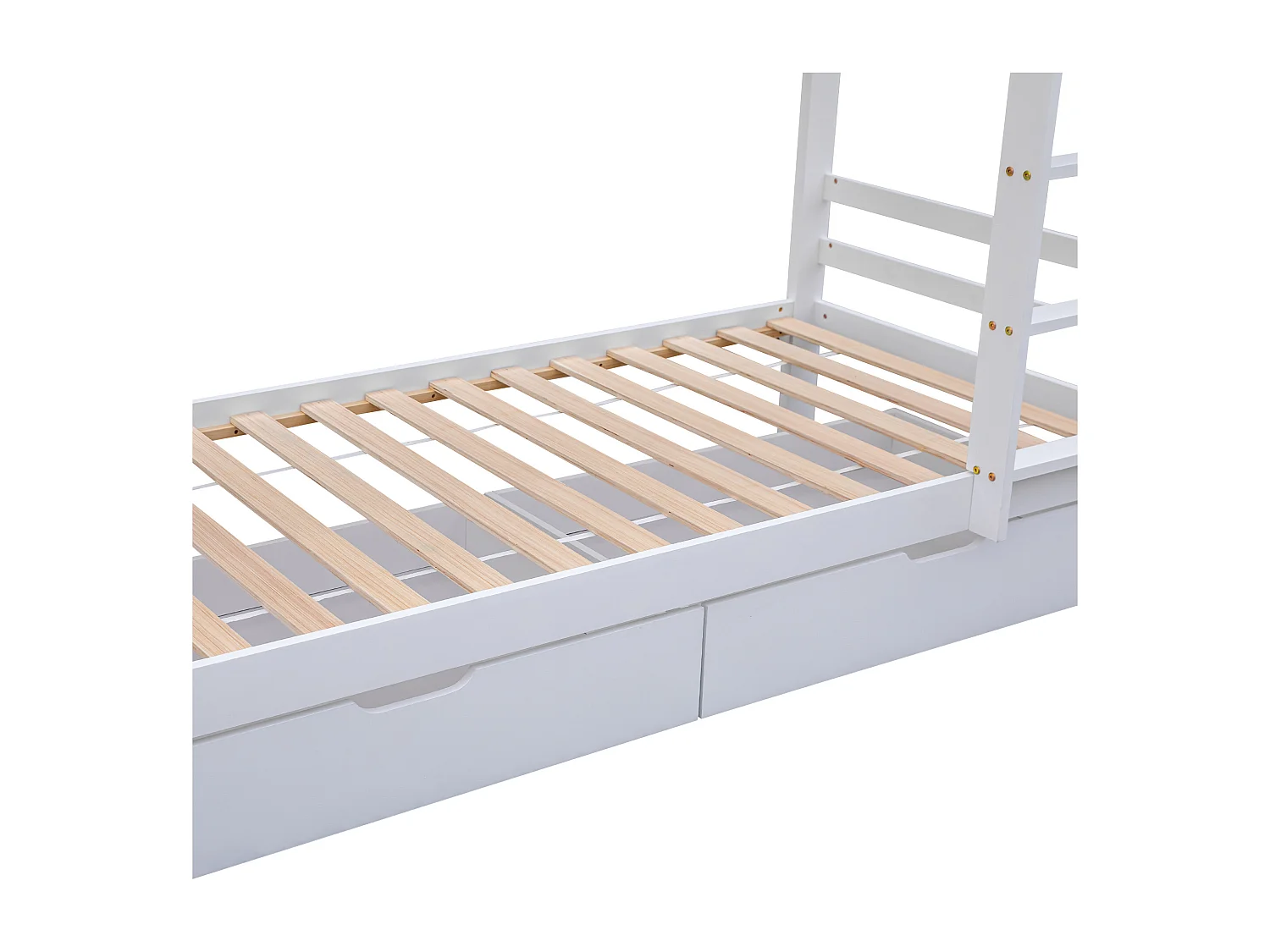 Etagenbett 90 x 200 cm aus massivem Kiefernholz mit Schubladen und Regalen + Lattenrosten – Weiß