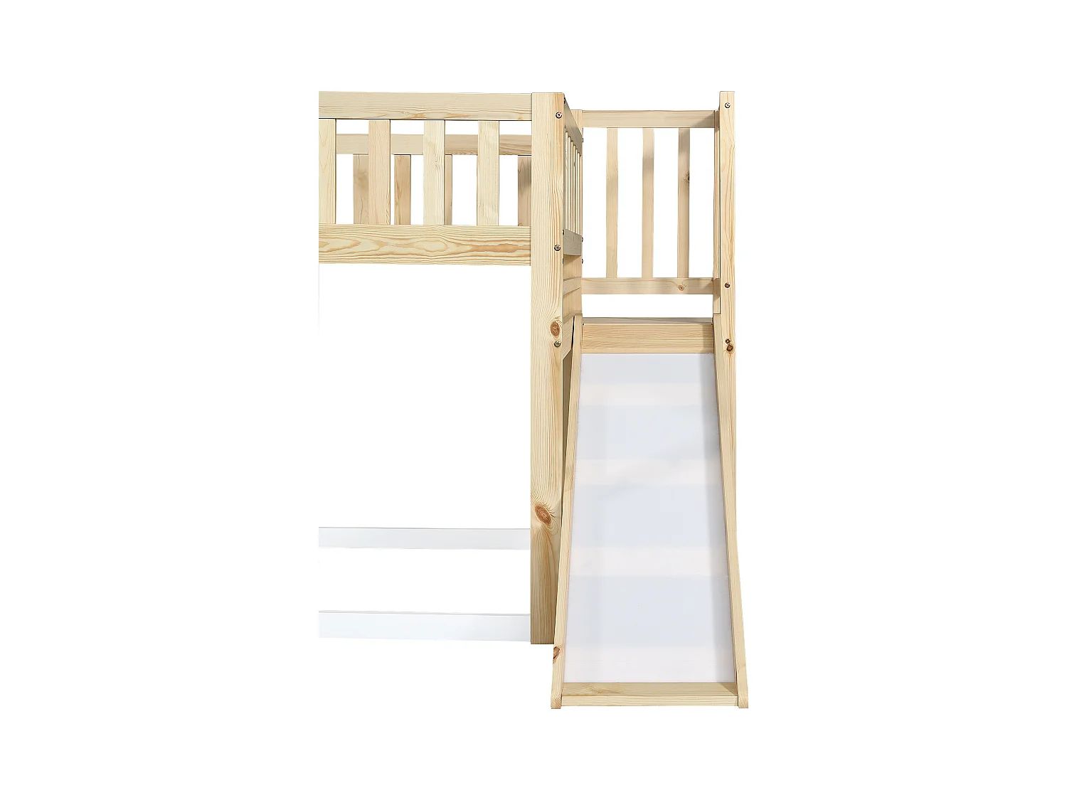 Lit superposé 90x200cm en bois massif - avec échelle et toboggan - sommiers à lattes - Naturel