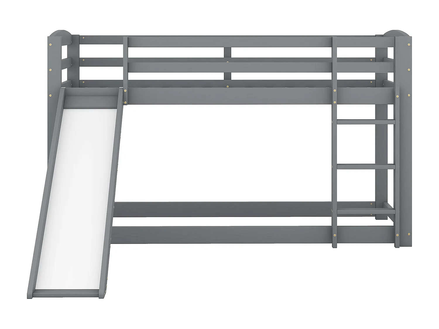 Letto a castello in pino con barriere anticaduta + scala + scivolo - 90x200 cm - Grigio