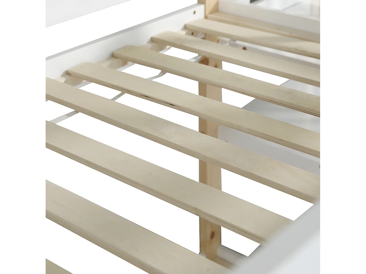 Lit superposé en bois massif - 90x200cm - avec fenêtre et escalier - Blanc