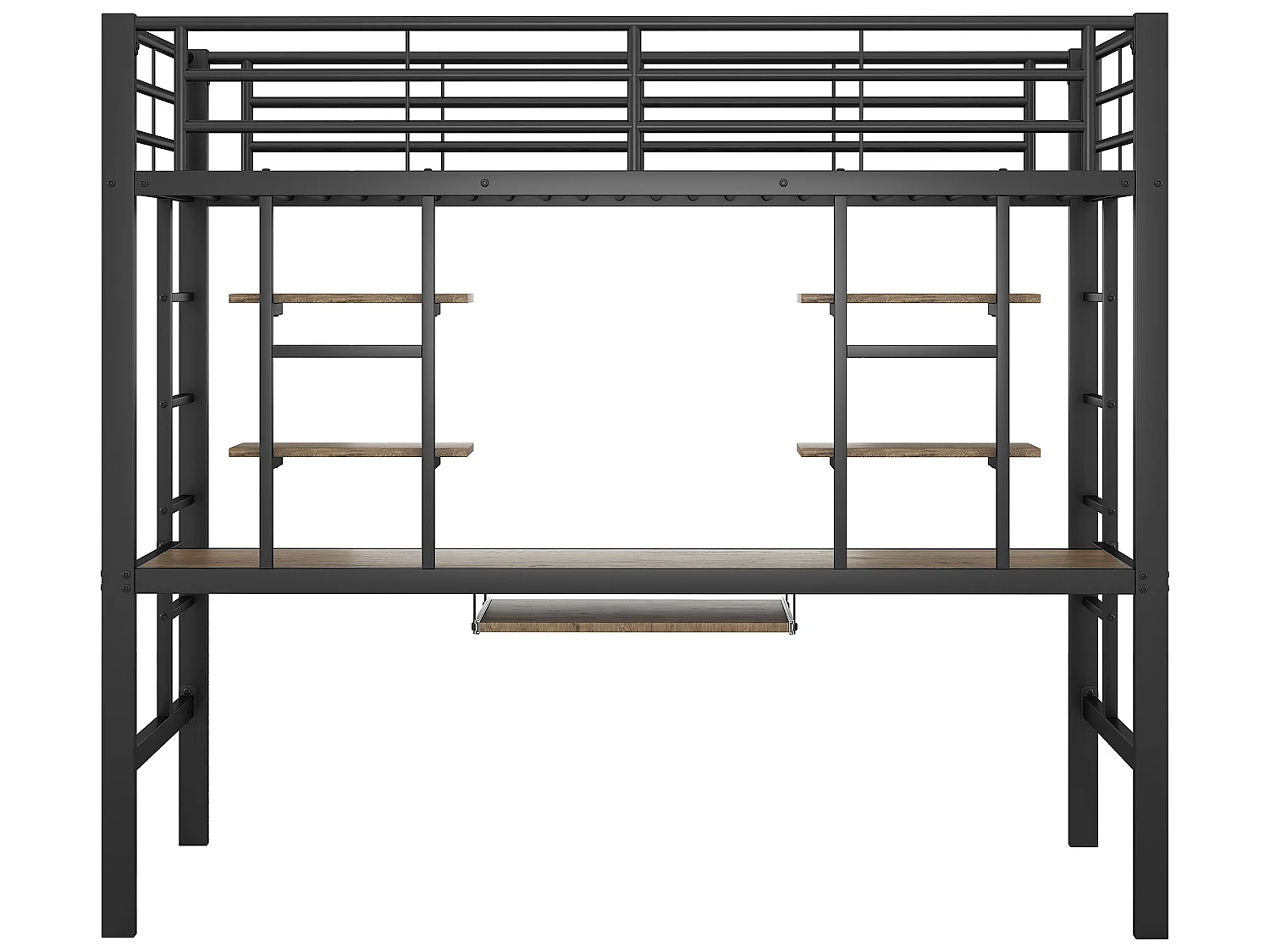 Lit mezzanine 90x200cm - avec bureau et étagères - cadre en métal - Noir