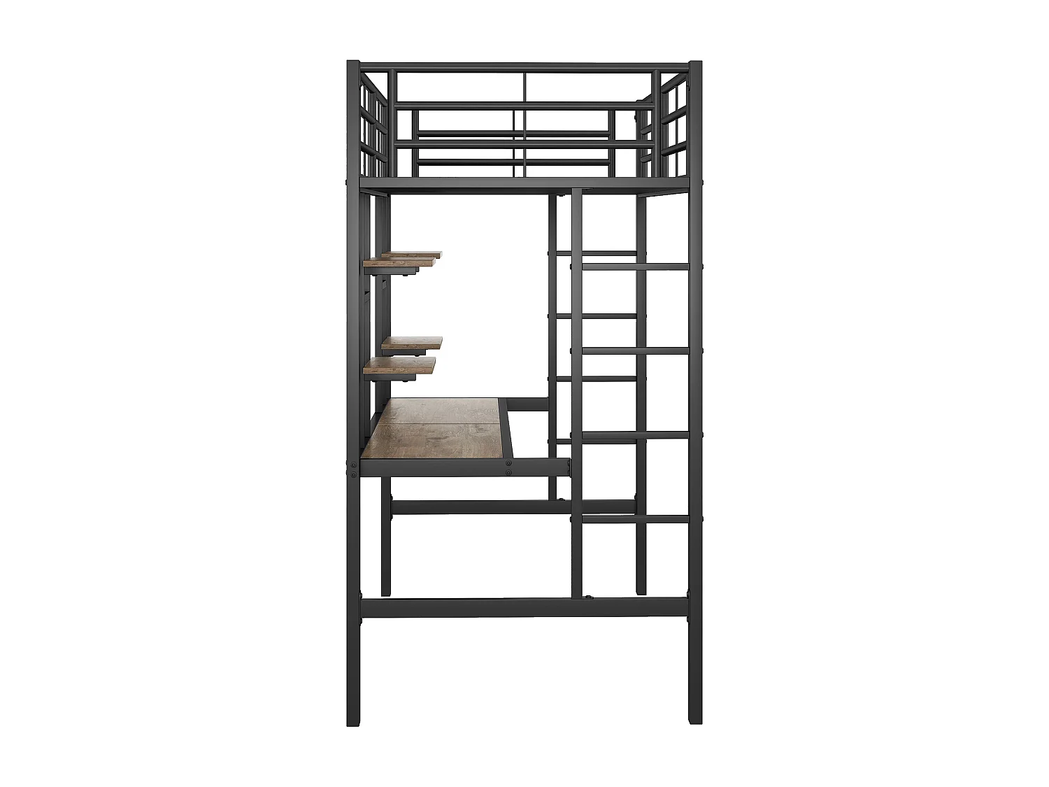 Lit mezzanine 90x200cm - avec bureau et étagères - cadre en métal - Noir
