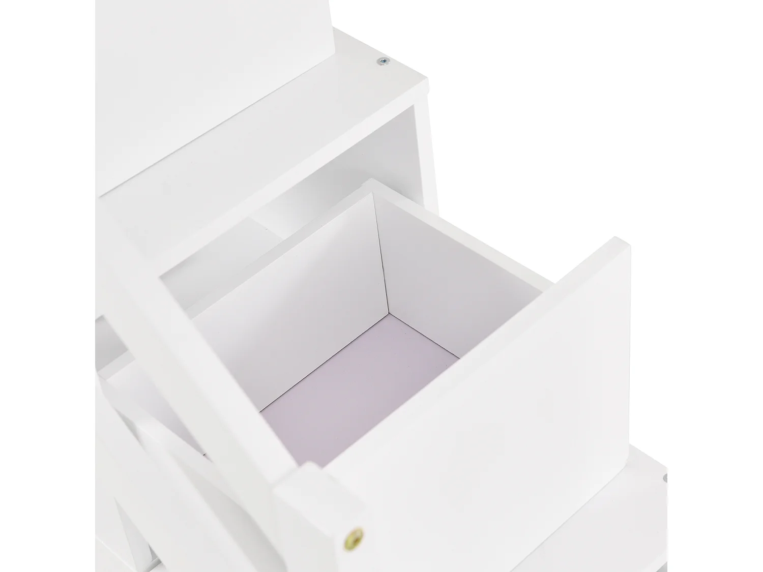 Lit mezzanine cabane 90x200cm avec escalier de rangement(3 tiroirs) en bois massif - Blanc