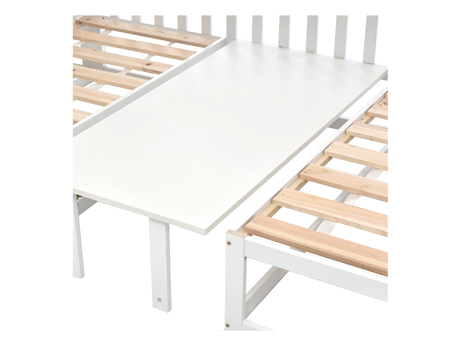 Lit mezzanie 90x200cm+120x200cm en pin massif avec table et canapé + sommiers à lattes - Blanc