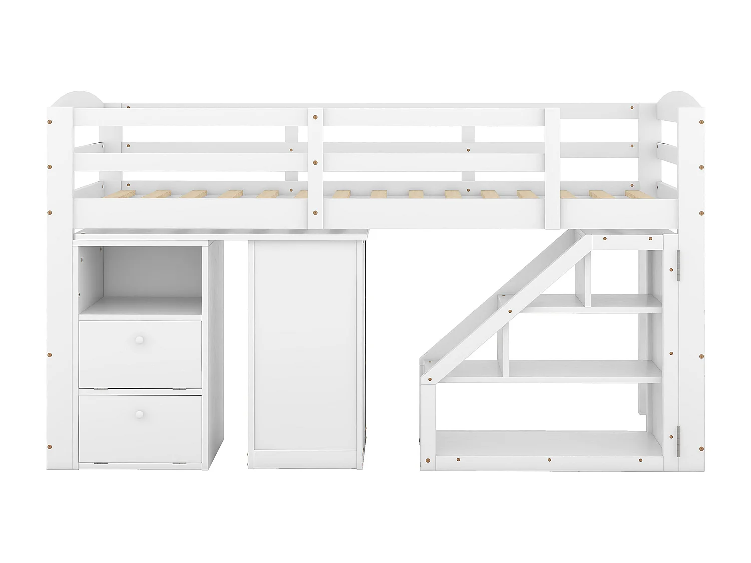 Hoogslaper met multifunctioneel bureau en opbergtrap - 90x200cm - grenen frame - Wit