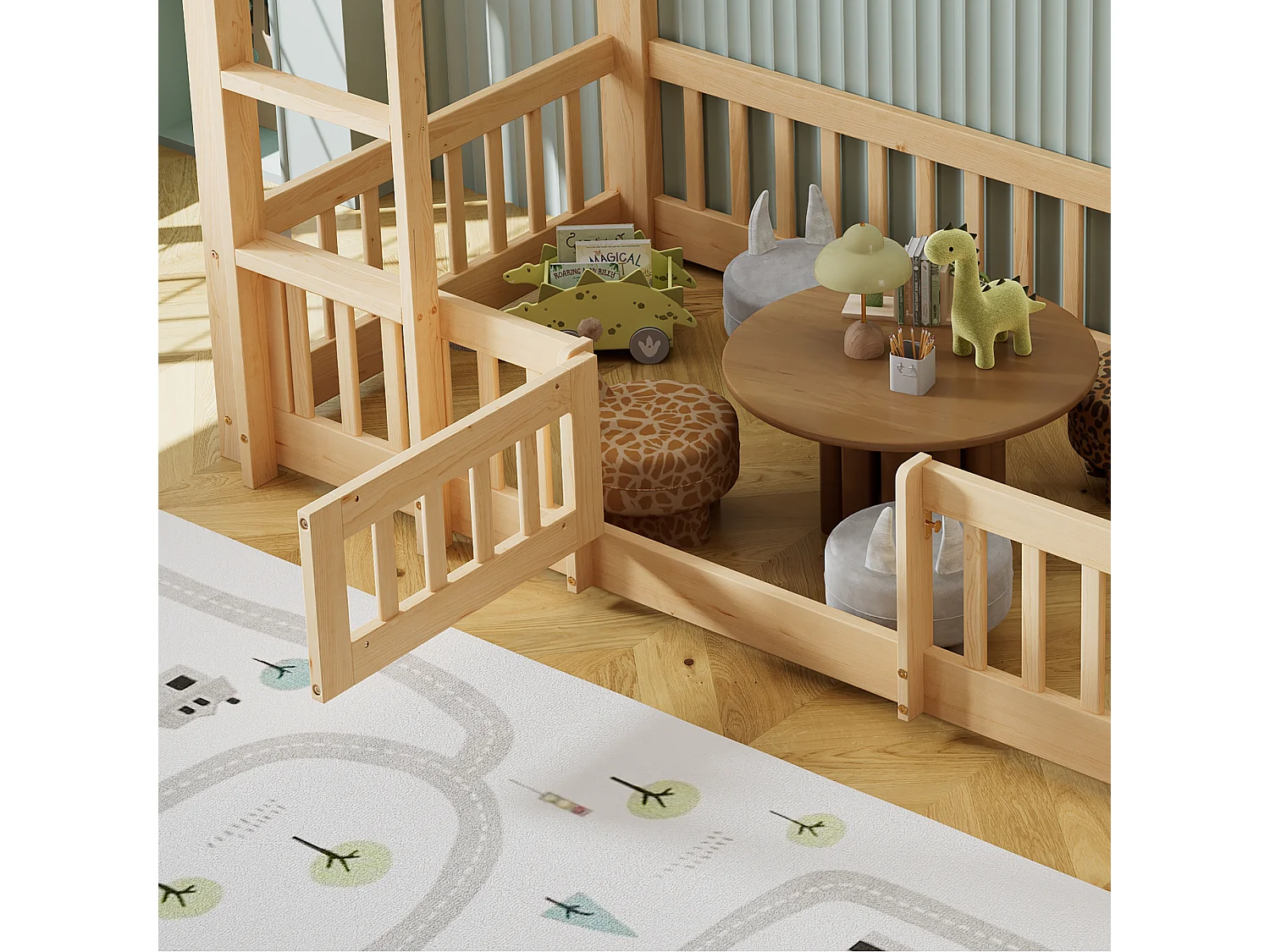 Lit superposé en bois massif - 90x200 cm - avec barrières de sécurité - Naturel