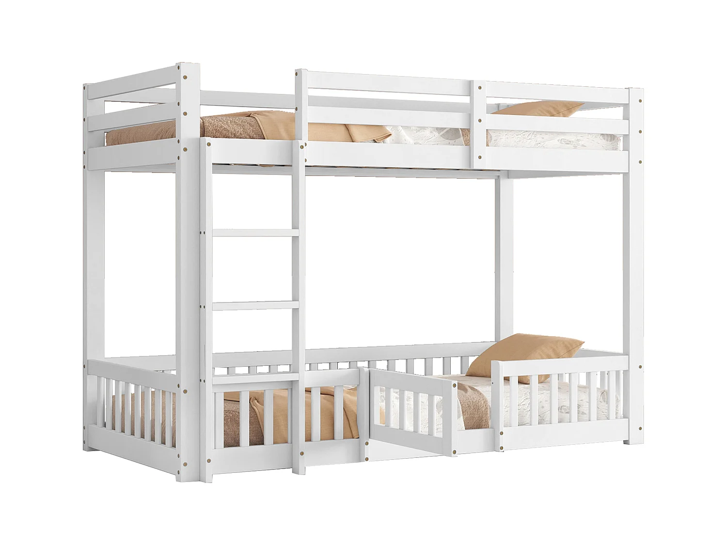 Litera de madera maciza - 90x200 cm - con barandillas de seguridad - Blanco