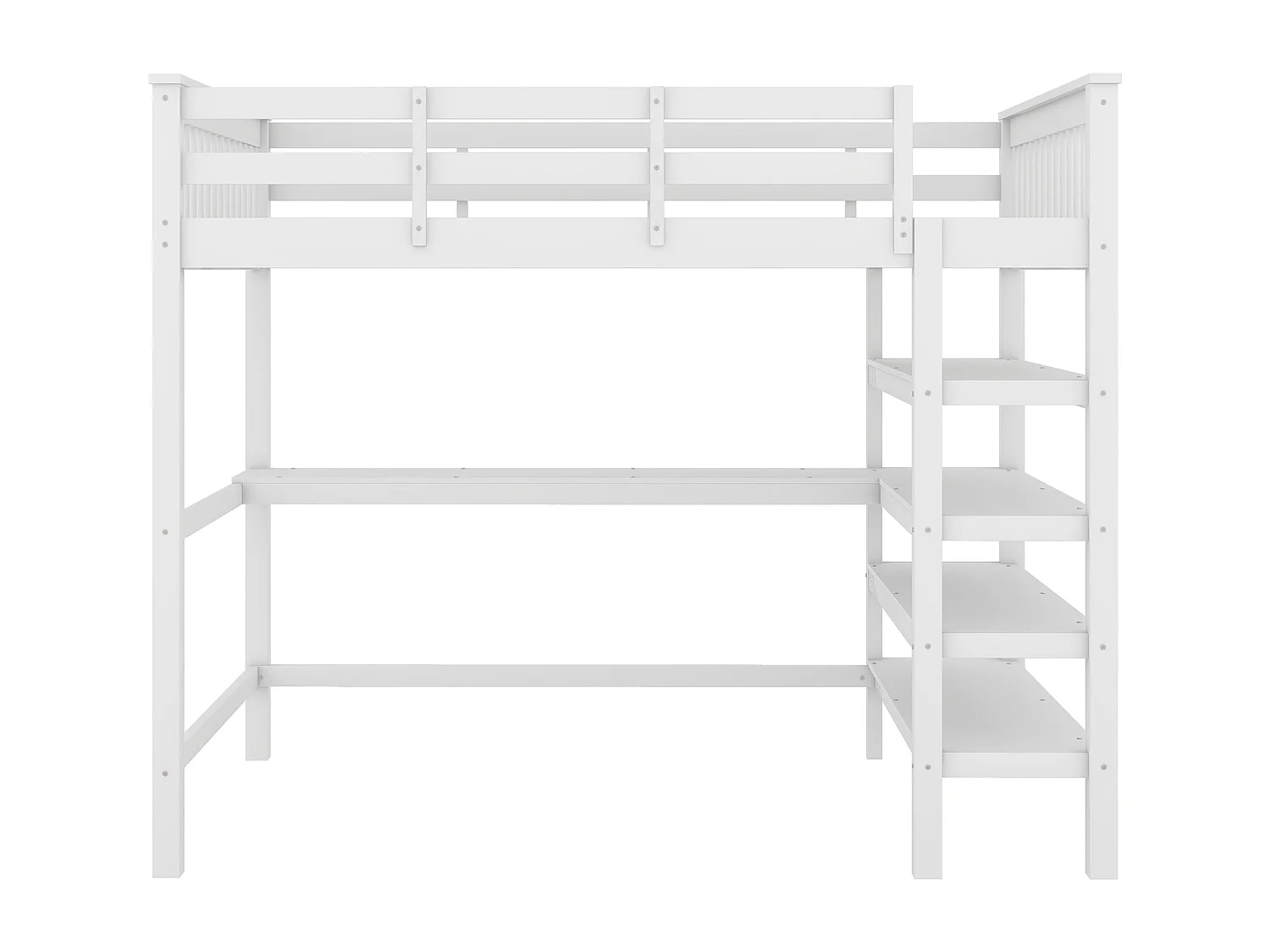 Lit mezzanine 140x200cm en bois - avec bureau et étagère de rangement - Blanc