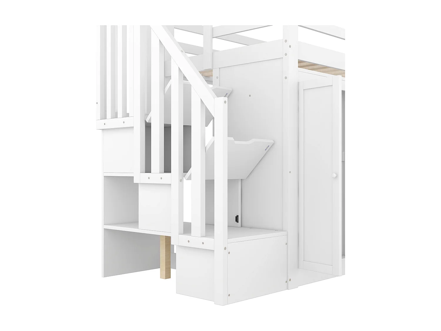 Houten mezzaninebed 90x200cm - met kledingkast, bureau en opbergtrap - Wit