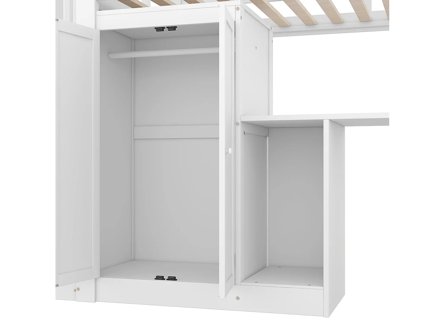 Houten mezzaninebed 90x200cm - met kledingkast, bureau en opbergtrap - Wit