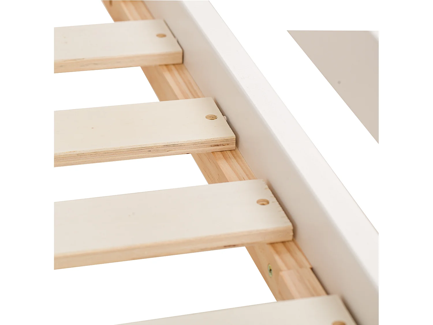 Lit mezzanine 90x200cm en bois - avec escalier de rangement + bureau + sommier à lattes - Blanc & Naturel