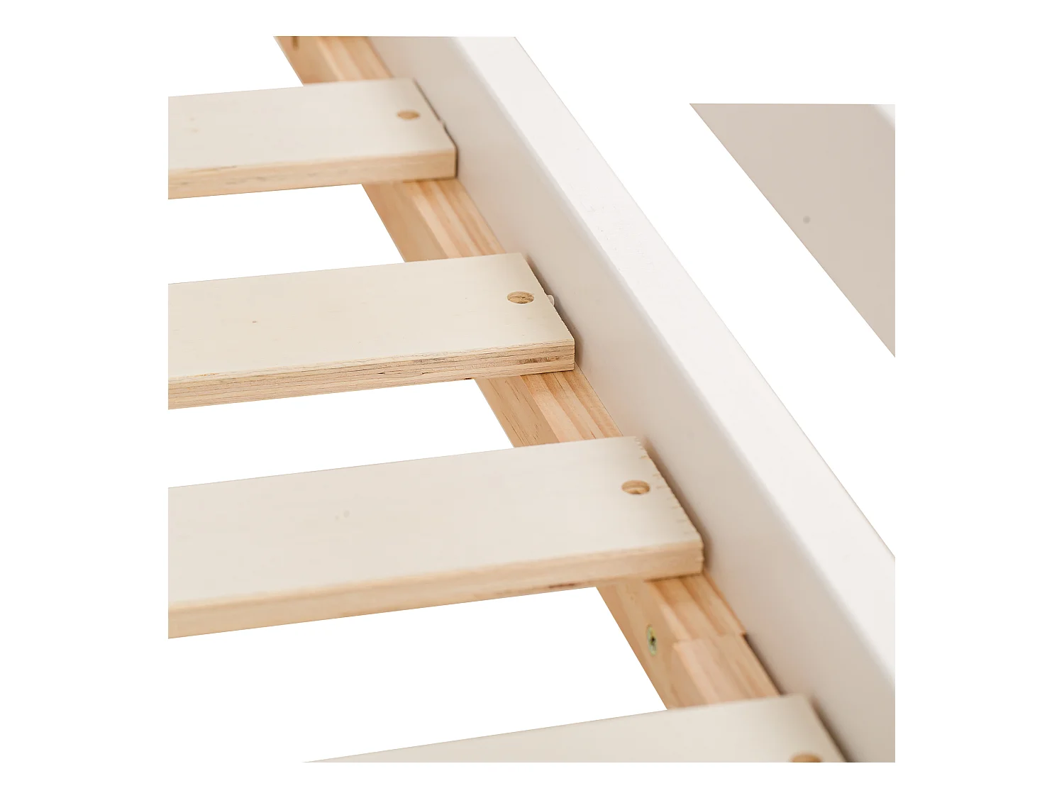 Houten tussenbed 90x200cm - met opbergtrap + bureau + lattenbodem - Wit & Naturel