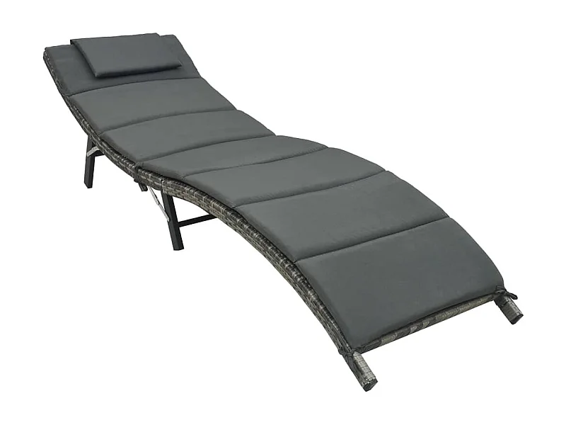 Cadeira de praia para banho de sol, cama de jardim, terraço, mobília de exterior dobrável com almofada de resina tecida cinza 02_0012855