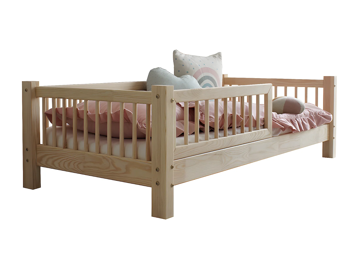 Lit 90x190 barrière et sommier inclus pieds 10 cm Adèle Bois