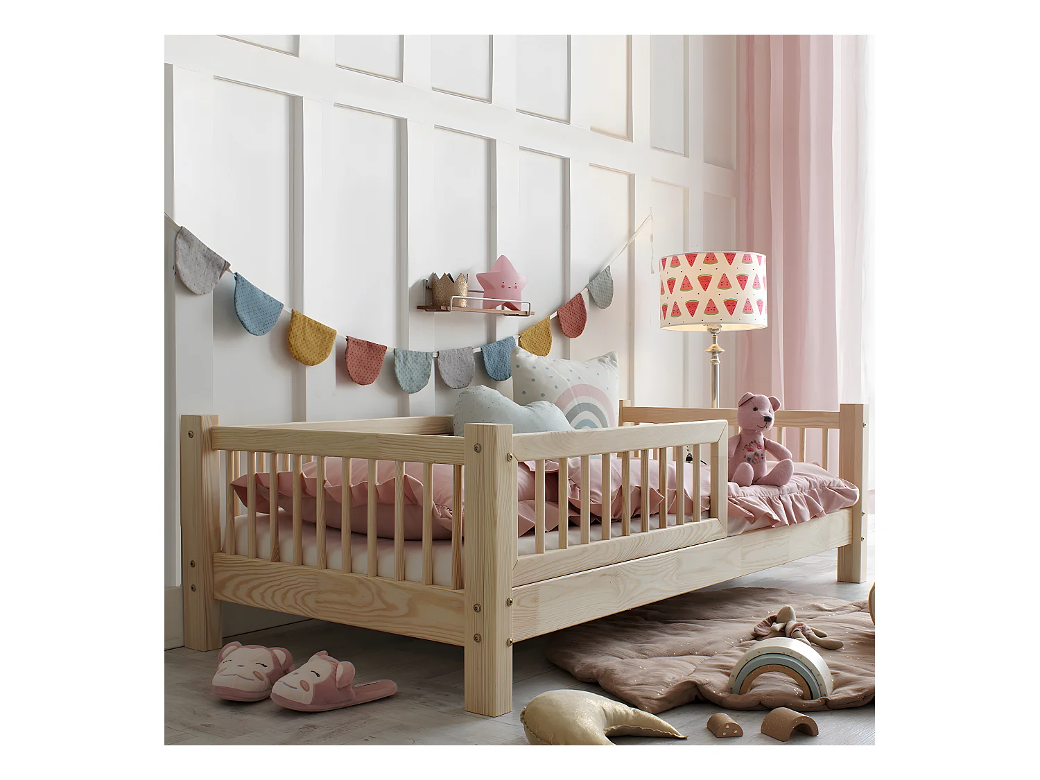 Bed 90x200 barrier en boxspring inclusief poten 10 cm Adèle Bois