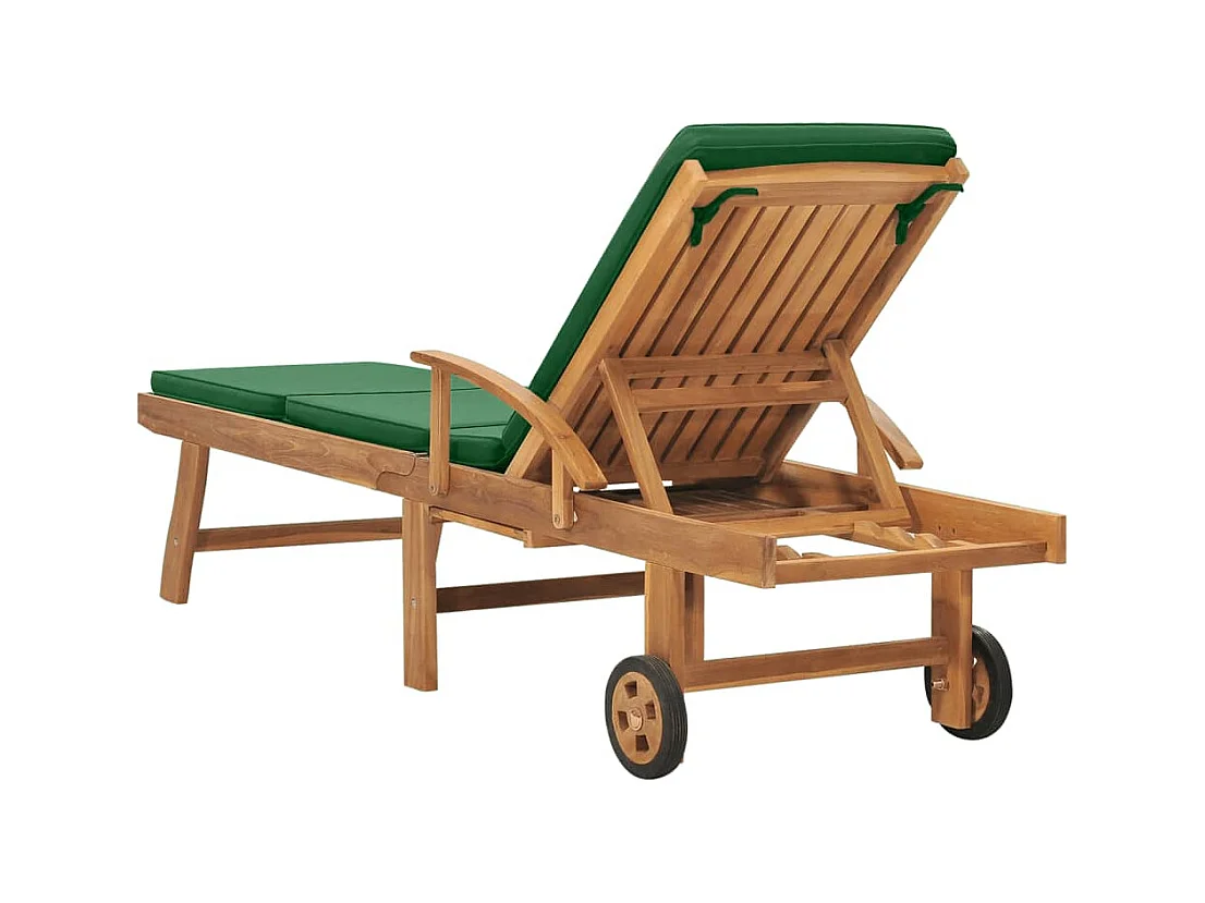 Espreguiçadeira espreguiçadeira para banhos de sol cama de jardim terraço móveis de exterior com almofada madeira maciça de teca verde 02_0012432