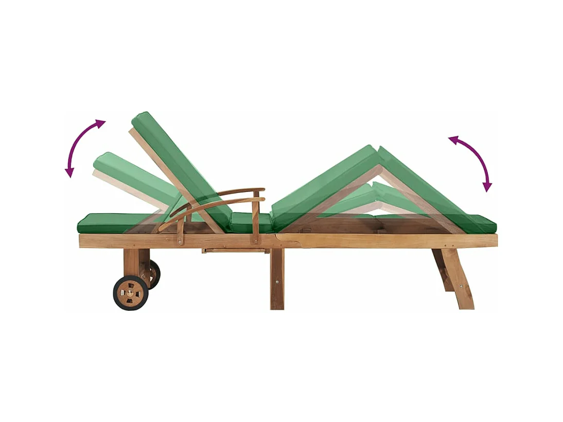 Espreguiçadeira espreguiçadeira para banhos de sol cama de jardim terraço móveis de exterior com almofada madeira maciça de teca verde 02_0012432
