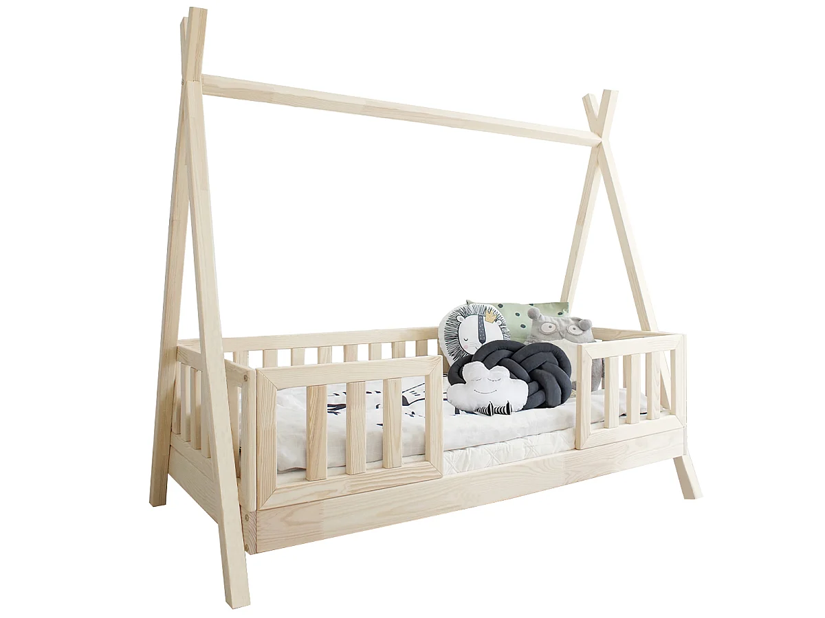 Cama de cabana 90x190 incluindo calhas e estrado de molas com pés de 10 cm Thaïs Bois