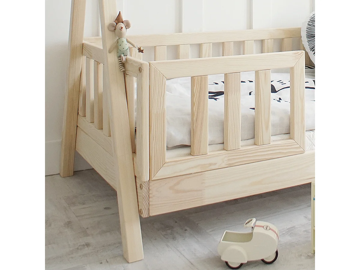 Cama de cabana 90x190 incluindo calhas e estrado de molas com pés de 10 cm Thaïs Bois