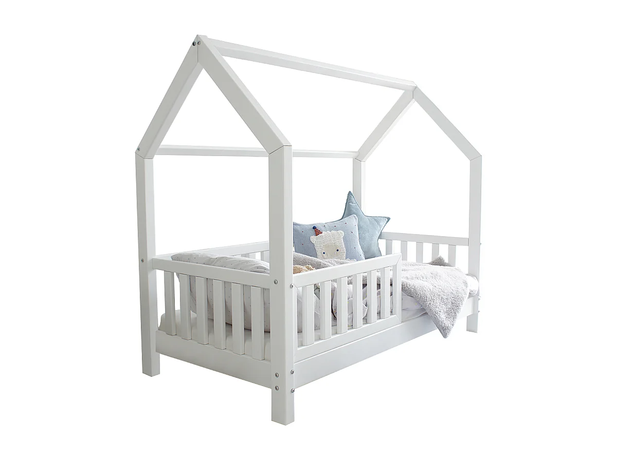 Letto a castello 90x190 con barriera e rete a doghe con gambe da 10 cm Daisy White