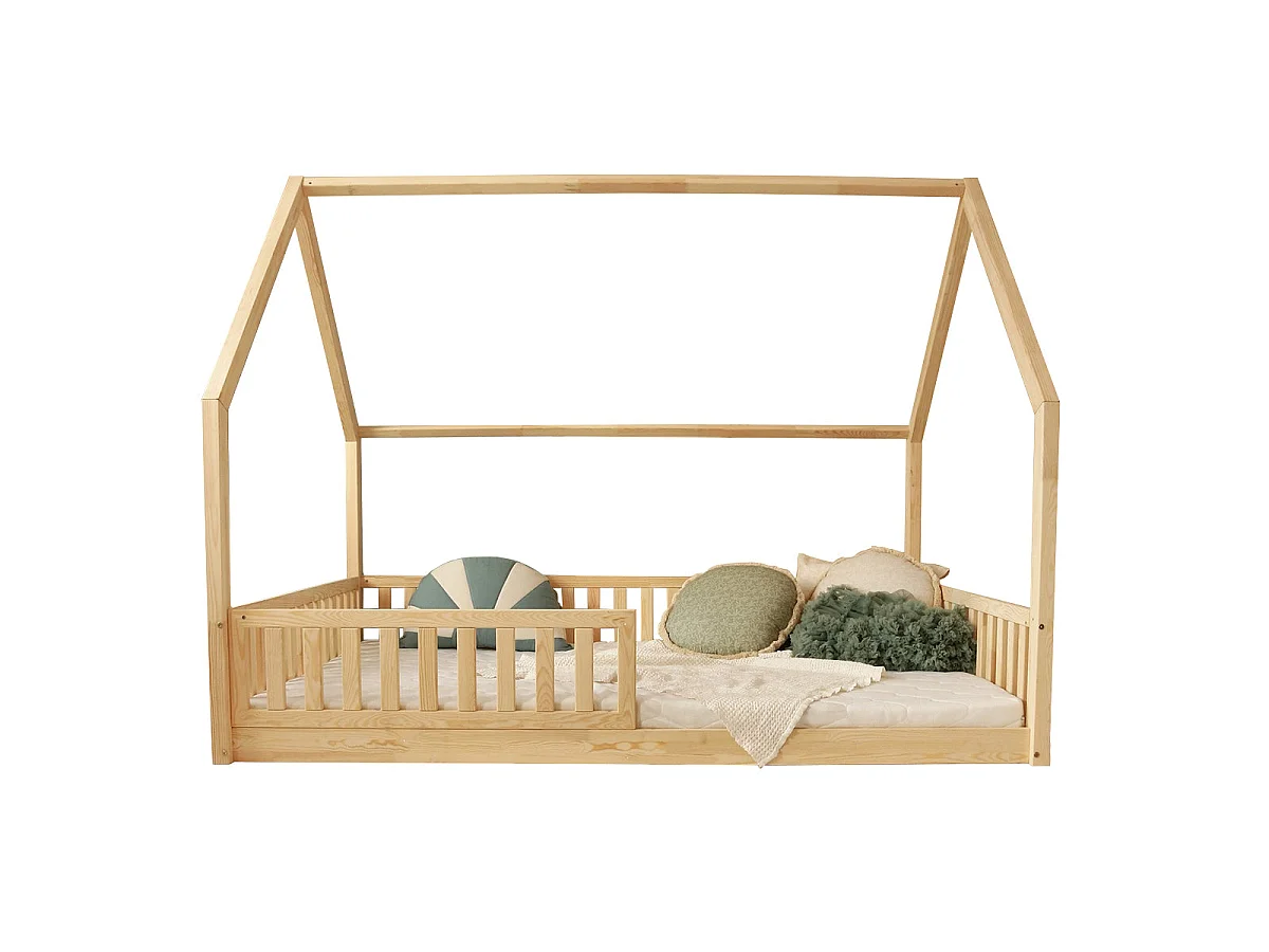 Hytte seng 140x200 barriere og boxspring inkluderet fødder 1 cm Daisy Bois