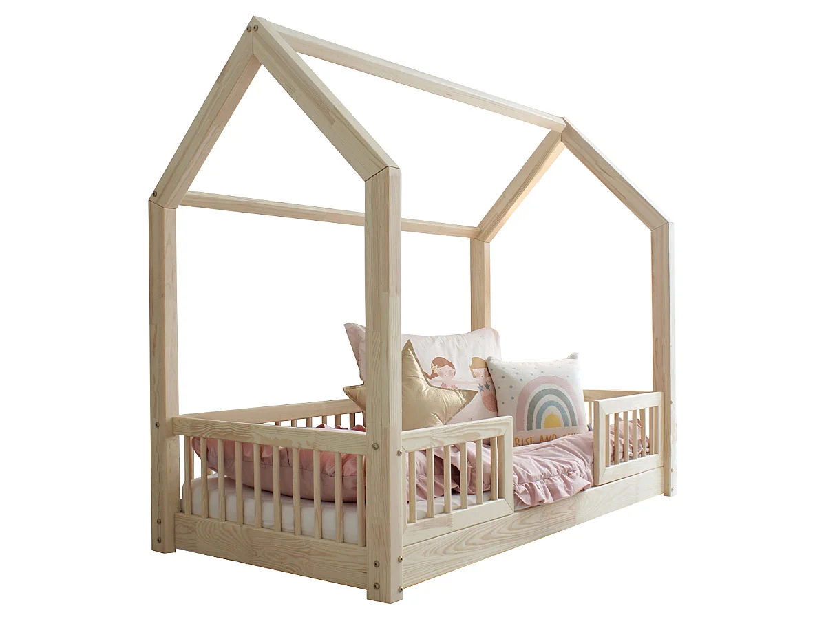 Cama cabaña 90x190 con barandilla y somier patas de 1 cm Sofia Madera