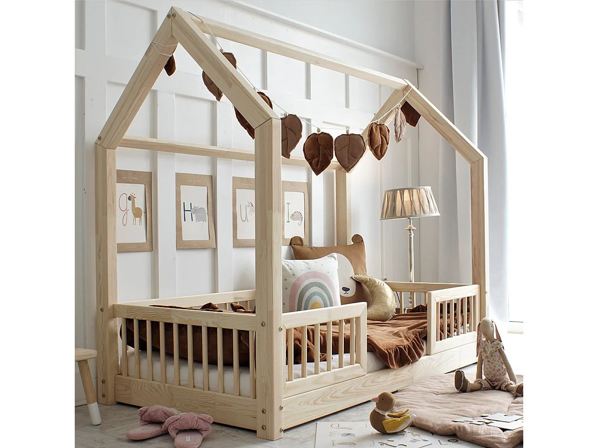 Hutbed 90x190 inclusief leuningen en lattenbodem, poten 1 cm Sofia Bois