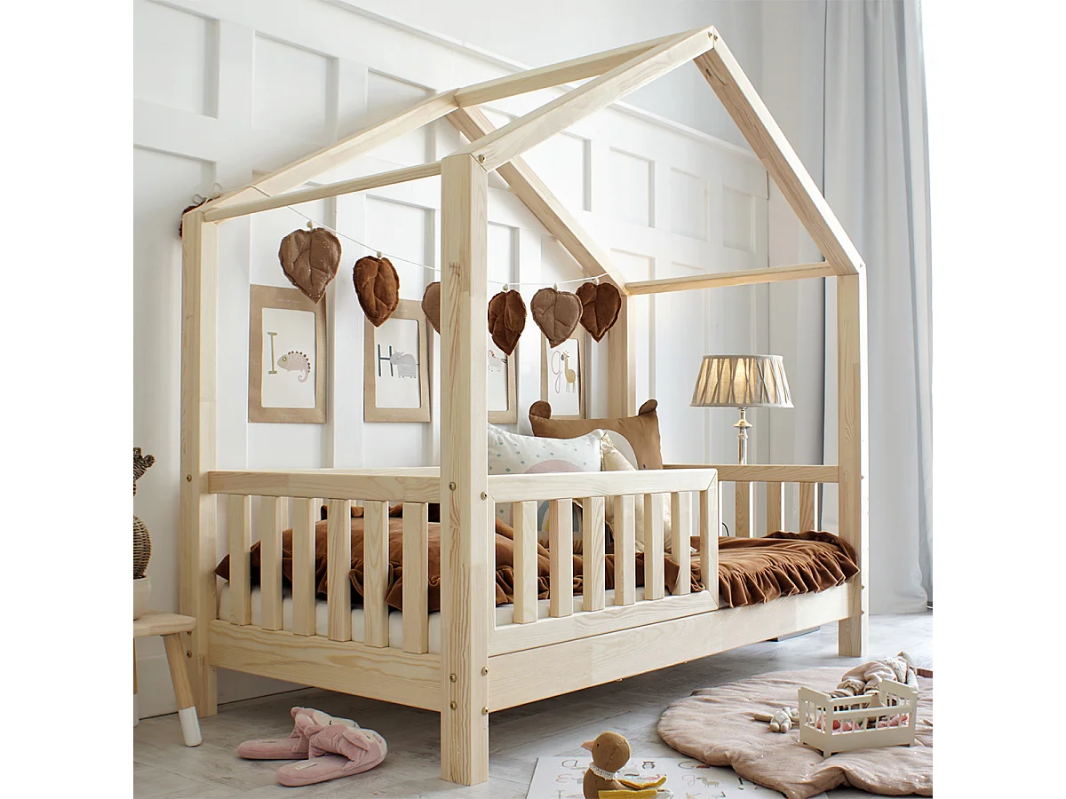 Bed 90x190 met barrière en lattenbodem met 10 cm poten Roxane Bois