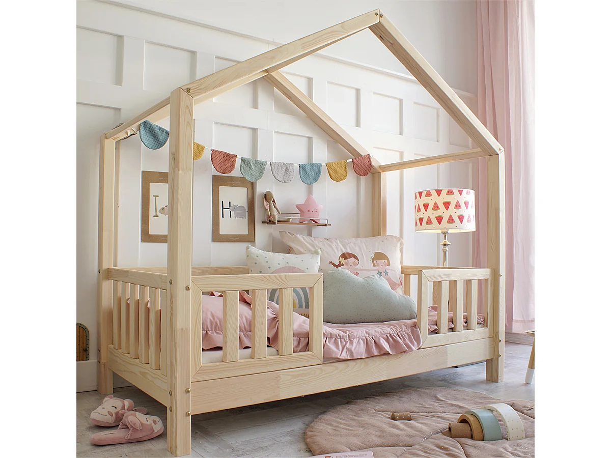 Beddenkast 90x190 inclusief hekken en lattenbodem met 10 cm poten Roxane Bois