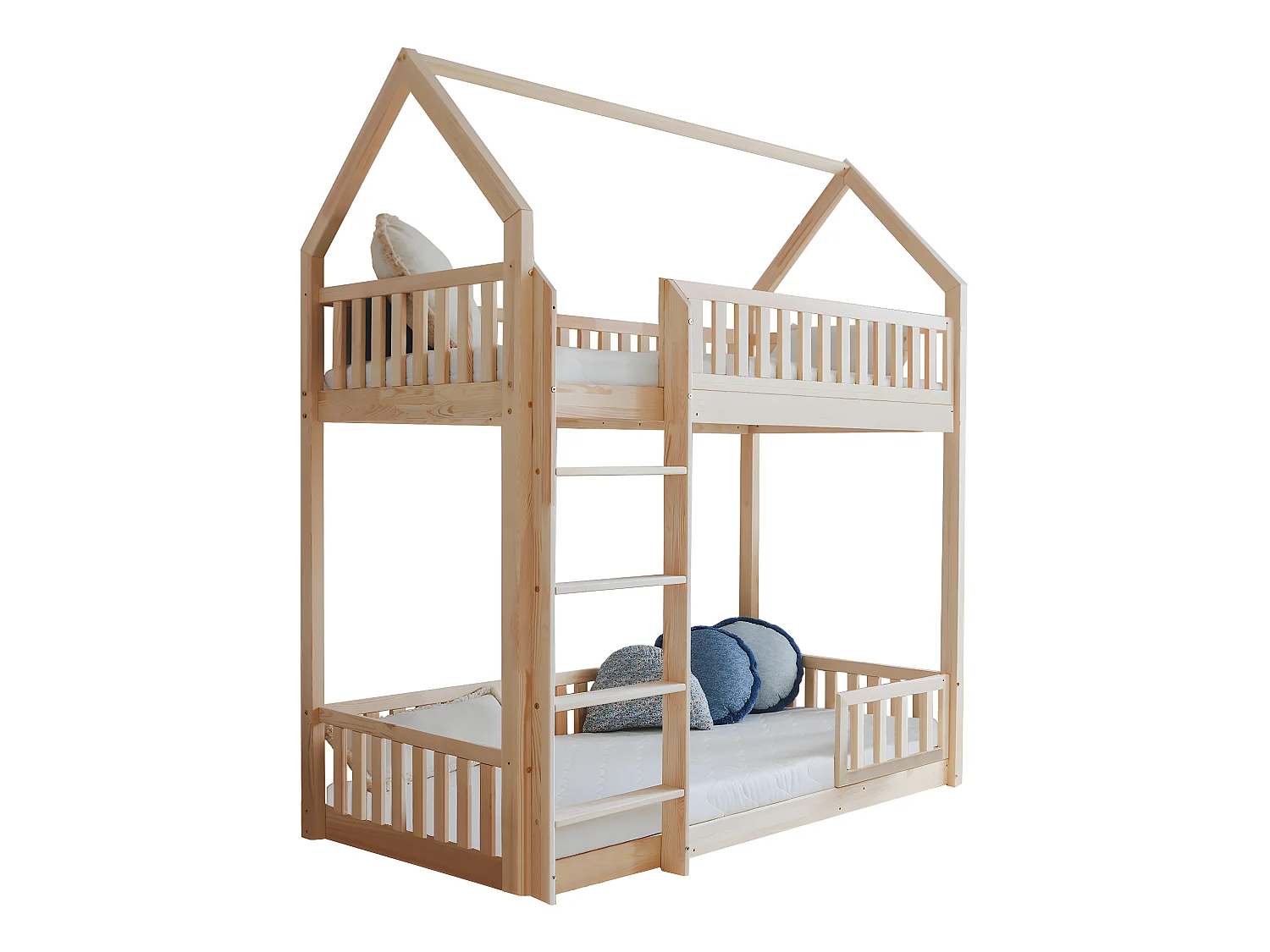 Lit cabane superposé 90x190 barrière et sommier inclus pieds 1 cm Daisy Bois