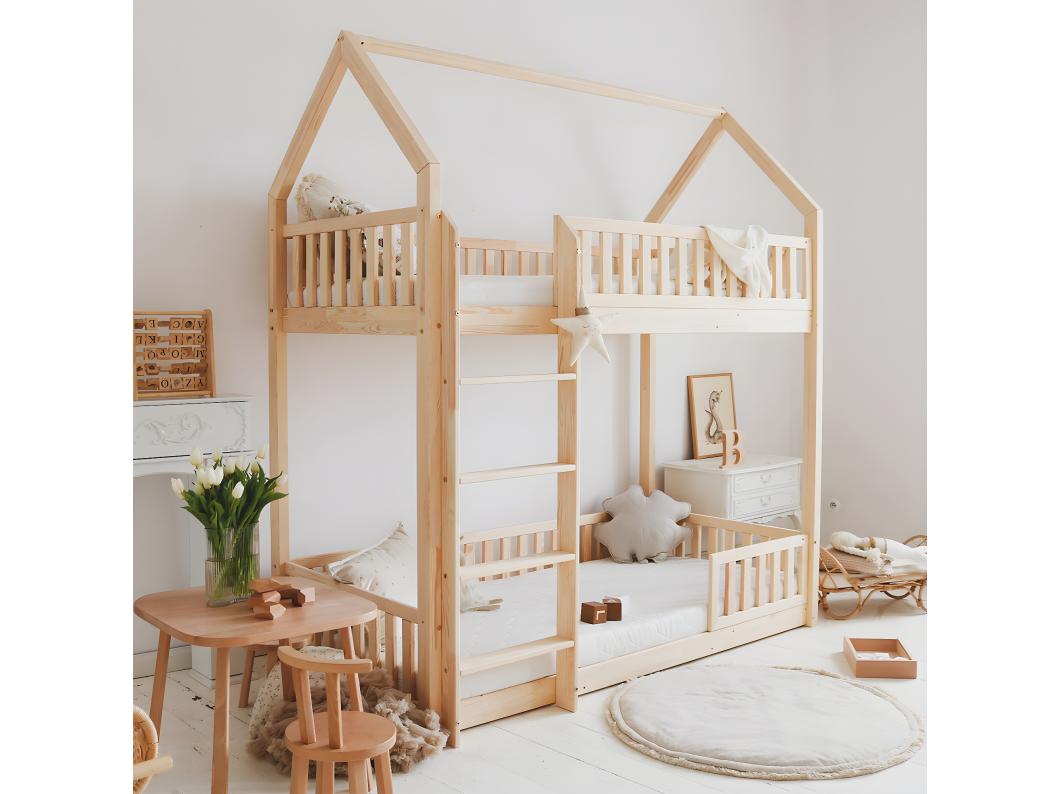 Litera cabaña 90x190 con barandilla y somier patas 1 cm Daisy Madera